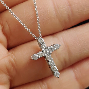 1 Carat Diamond Simple Cross Pendant In 14K White Gold